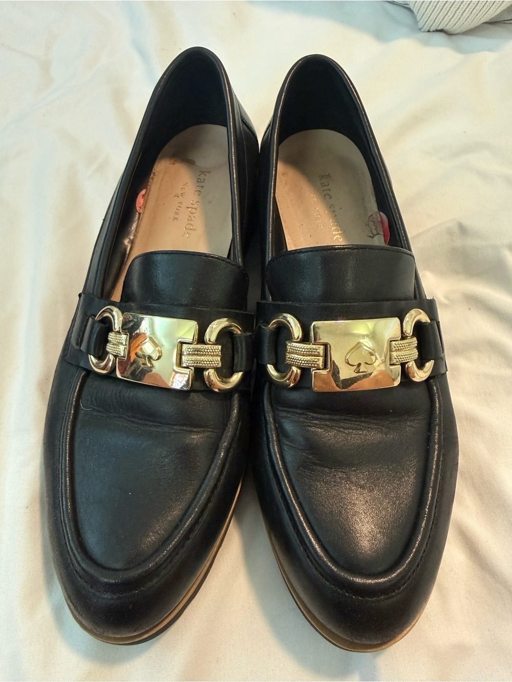 Kate Spade Kolby Loafers Black Gold Hardware Shoes Womens 6